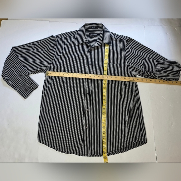 Mens Cotton Black And Grey Long Sleeve Striped Shirt. LG - Picture 4 of 7